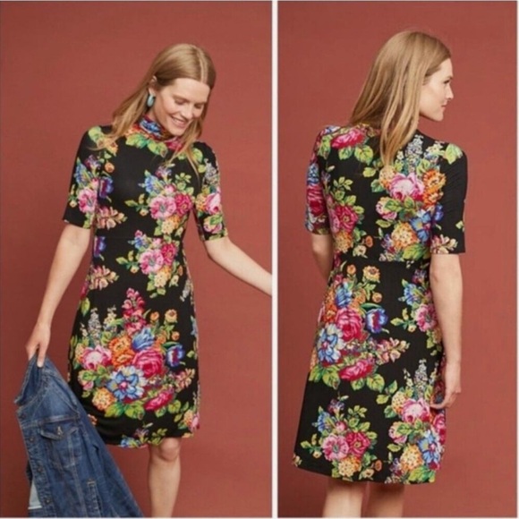 Anthropologie Dresses & Skirts - Anthropologie Ett Twa Coreyell Floral Turtleneck Dress Jersey Vibrant Bright S